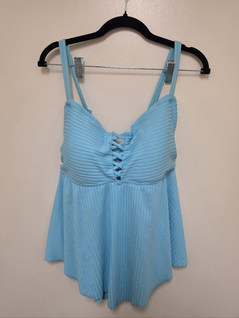 Torrid Wireless Lattice Front Shadow Stripe Tankini Top Color Blue Size 3X